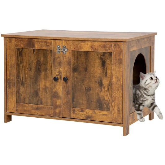 BestPet Cat Litter Box Enclosure Furniture – Hidden Wooden Cat Washroom Cabinet, Modern Pet End Table with Storage & Removable Divider